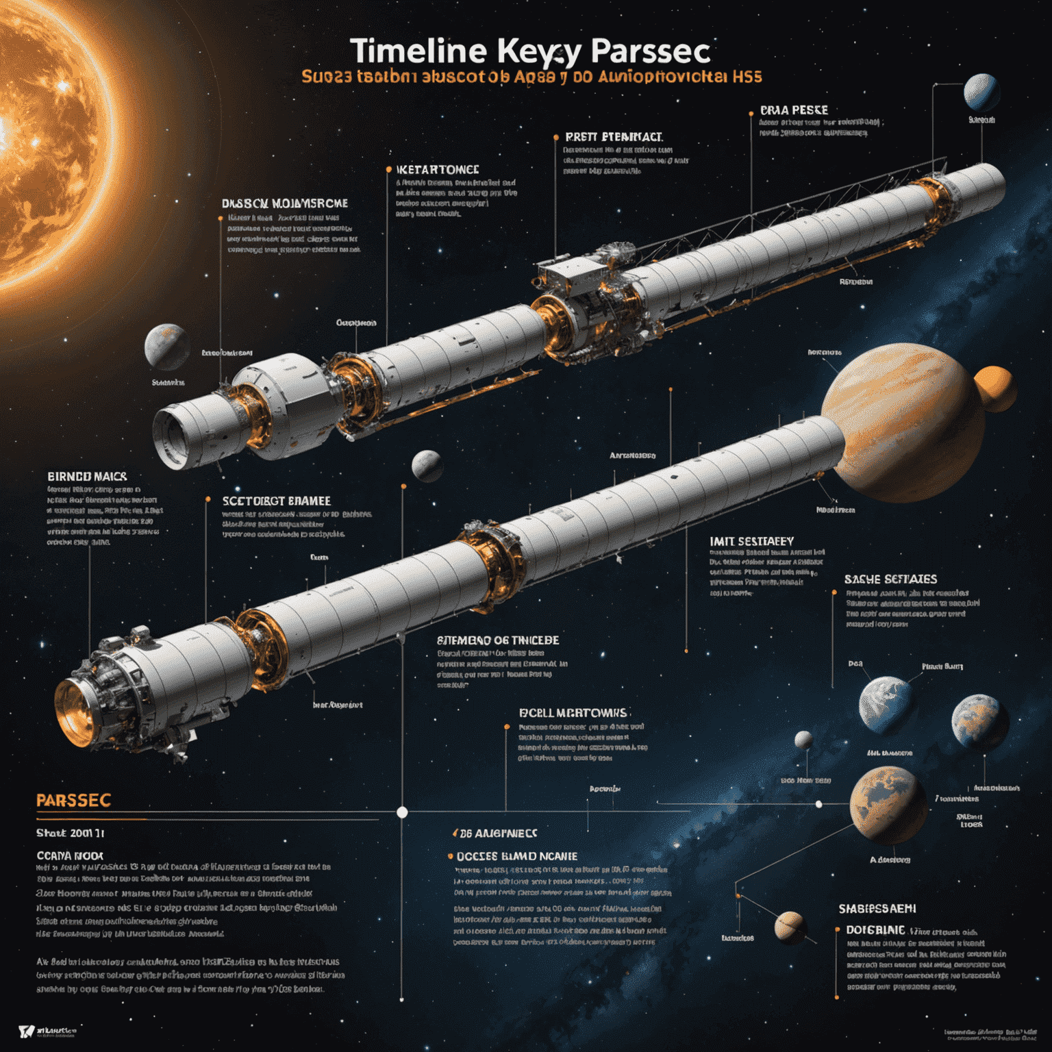 Timeline showing key milestones in the history of parsec, from its discovery to modern astronomical applications