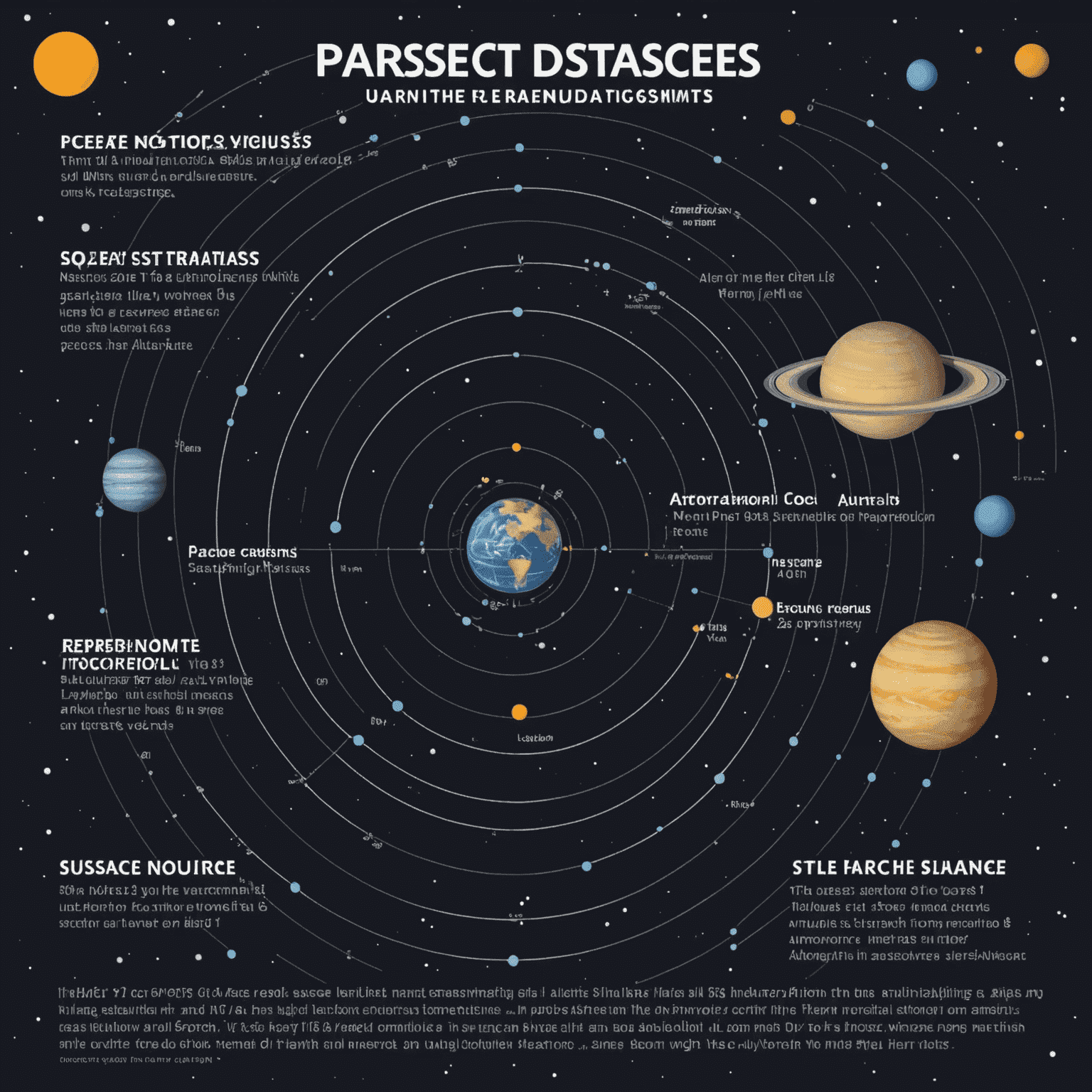 An infographic comparing the size of a parsec to other astronomical distances, including light-years and astronomical units